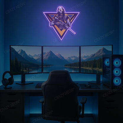 Sniper Skull Gamer Neon Artwork in Purple color