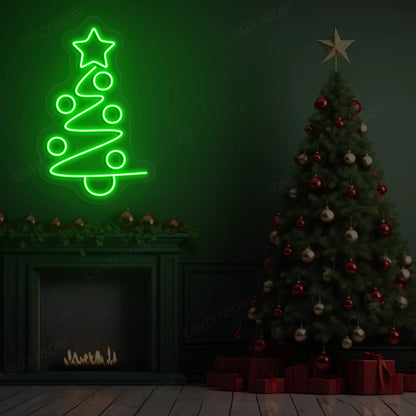 Star Top Spiral Tree Neon Sign | Green