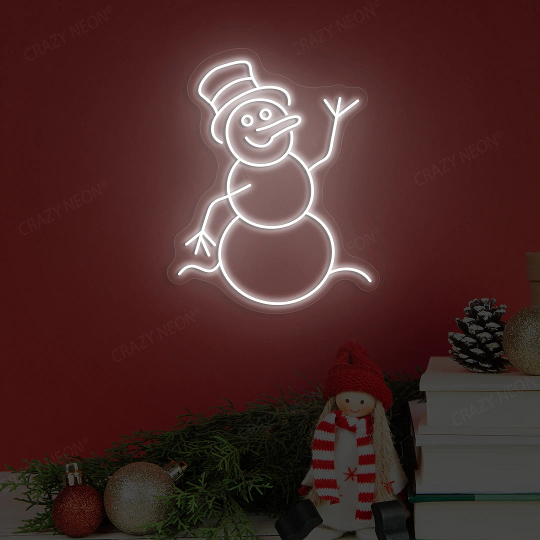 Jolly Snowman Neon Sign | White