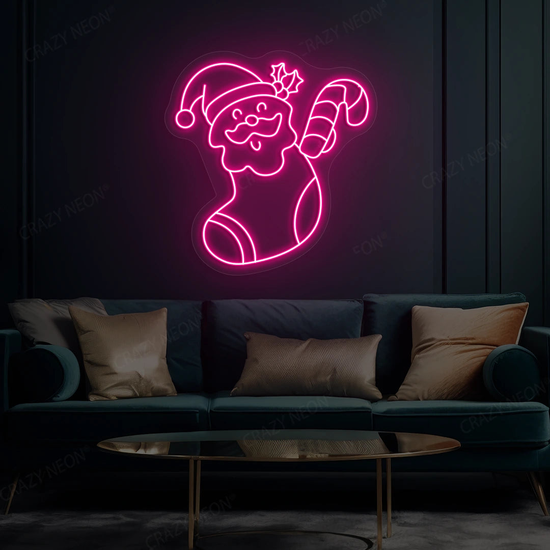 Santa Surprise Stocking Neon Sign | Pink 