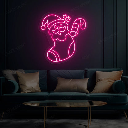 Santa Surprise Stocking Neon Sign | Pink 