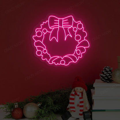 Holiday Bow Wreath Neon Sign | Pink