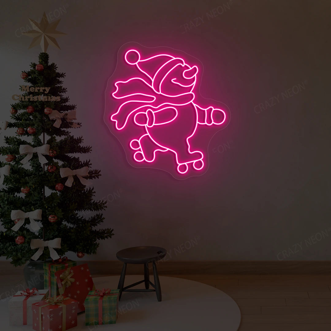 Skating Snowman Neon Sign | Pink