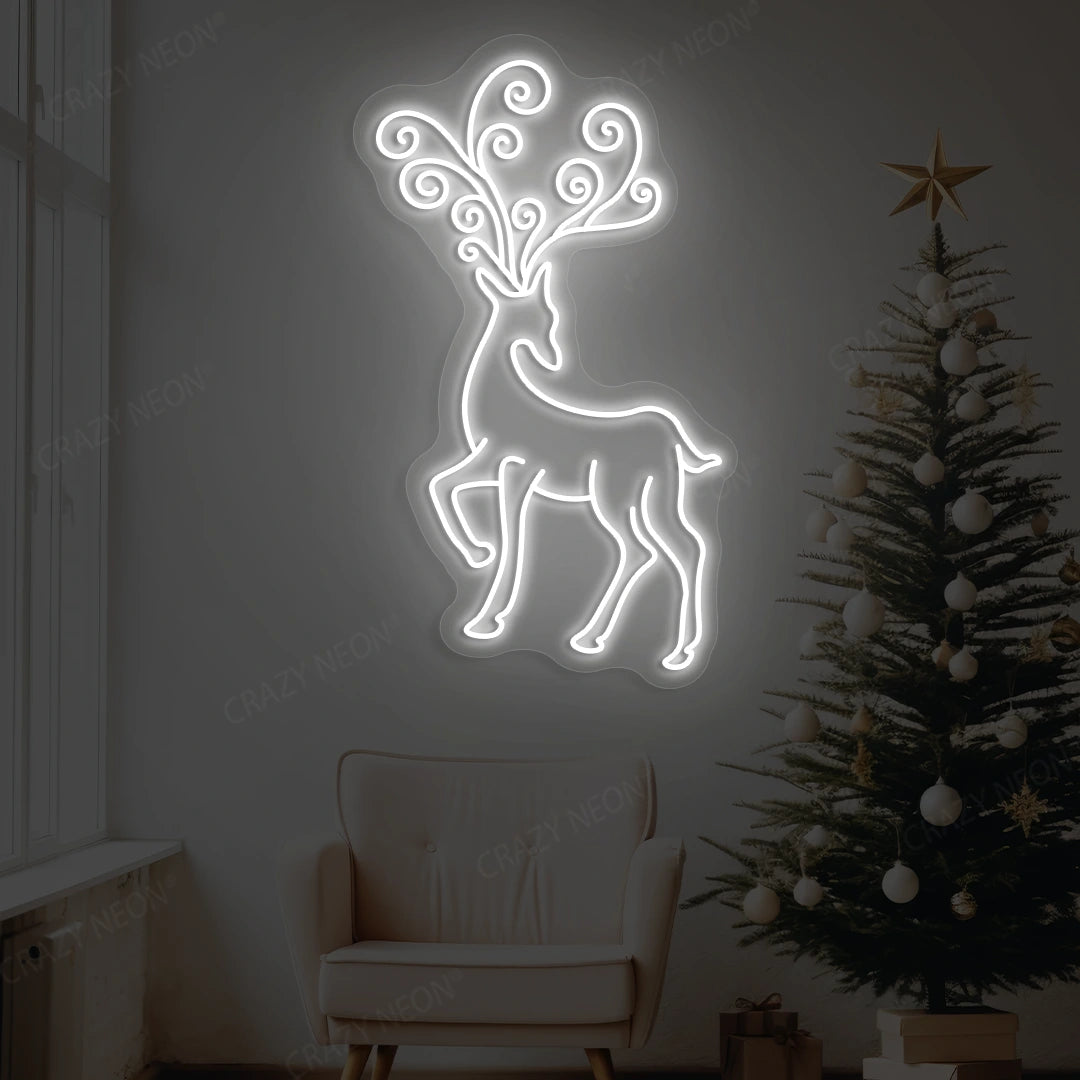 Regal Swirl Antler Reindeer Neon Sign  | Warm white