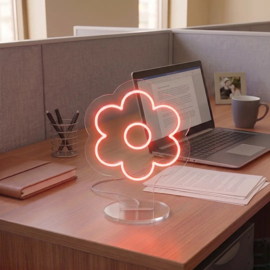 Daisy Flower Mini Neon Sign in Red Color