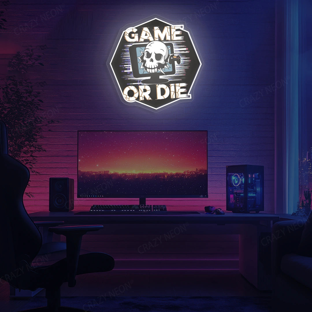 Game Or Die Neon Artwork in Warmwhite color