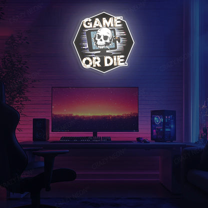 Game Or Die Neon Artwork in Warmwhite color