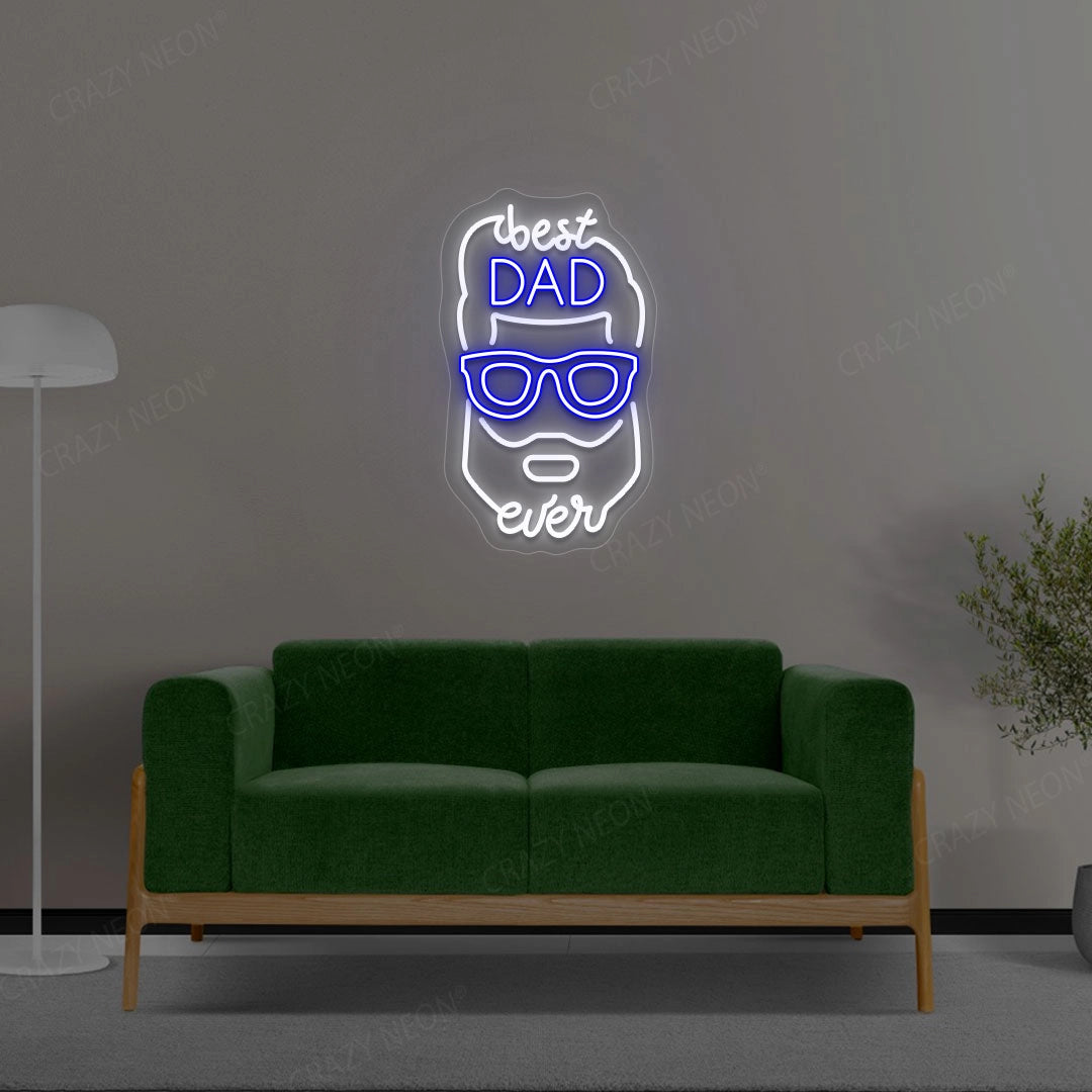 Best Dad Ever With Face Multicolor Neon Sign | White-Blue