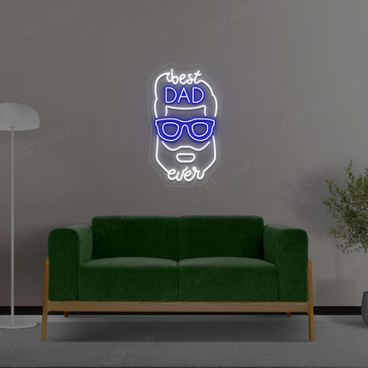 Best Dad Ever With Face Multicolor Neon Sign | White-Blue