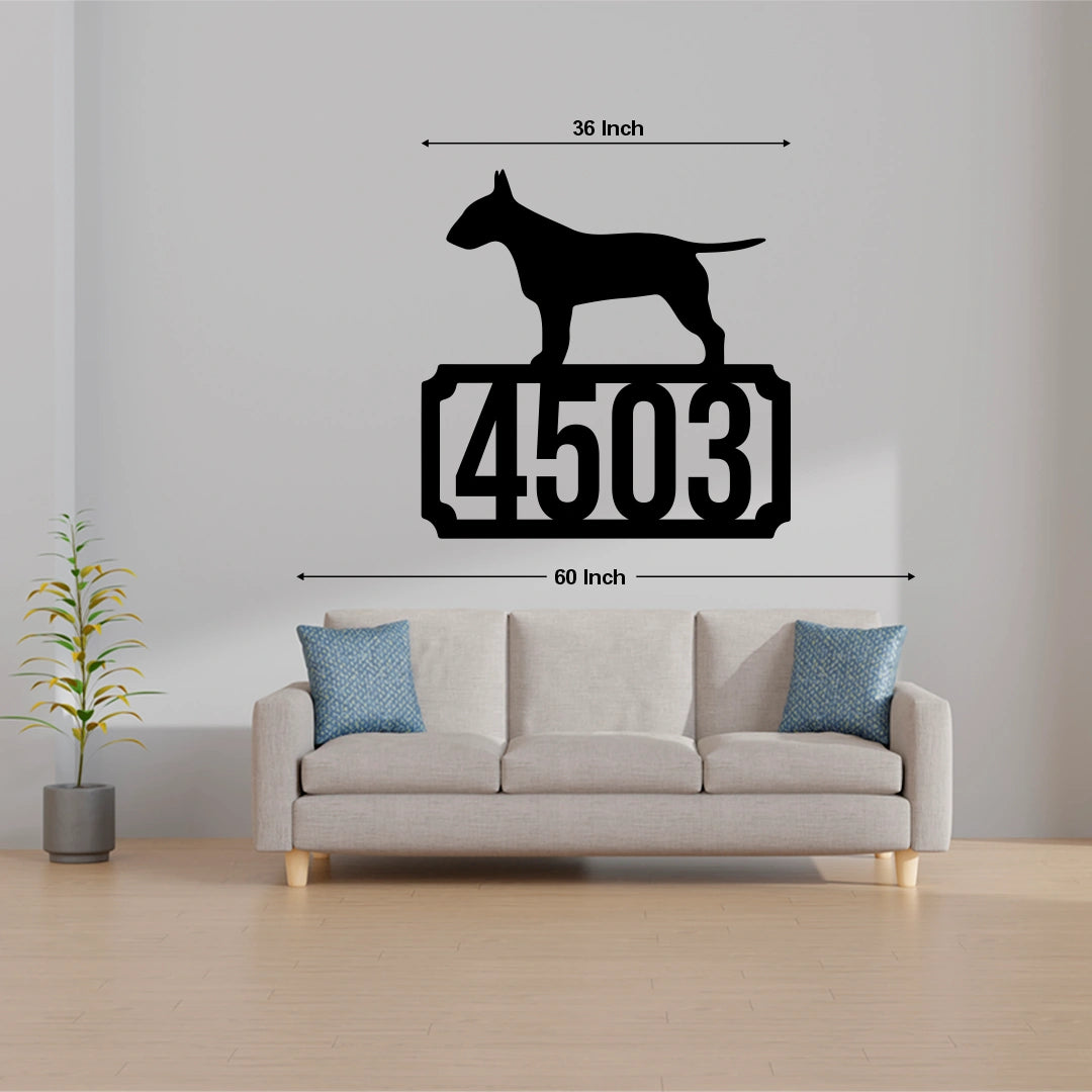 Bull Terrier House Number Plate Custom Metal Monogram Size Reference