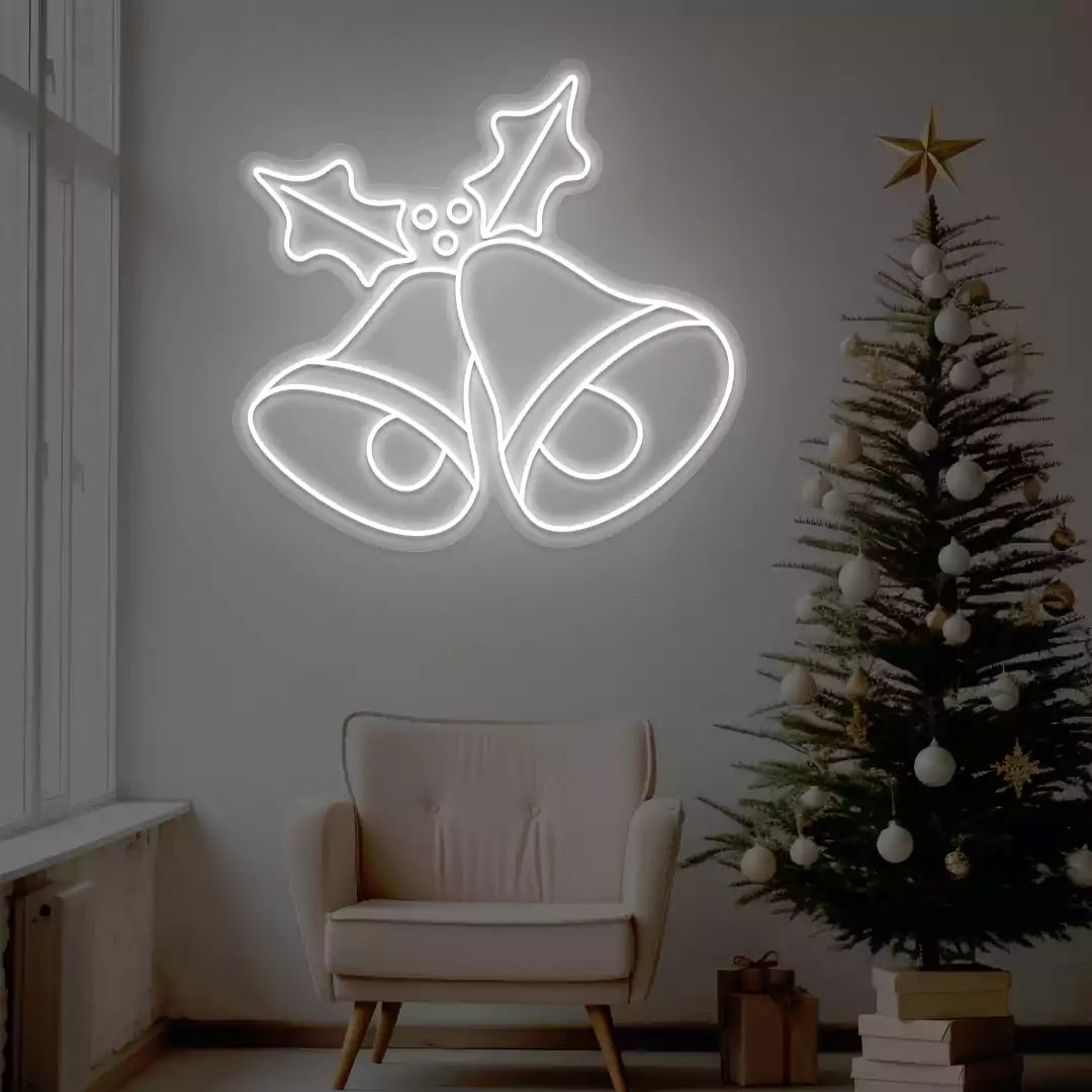 Jingle Bells Holly Neon Sign | White
