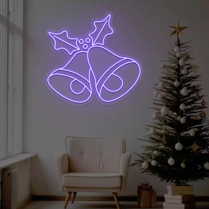 Jingle Bells Holly Neon Sign | Purple