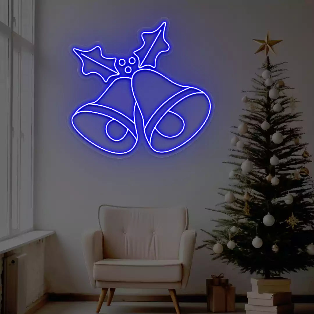 Jingle Bells Holly Neon Sign | Blue