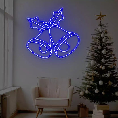 Jingle Bells Holly Neon Sign | Blue