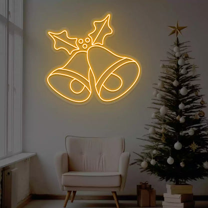 Jingle Bells Holly Neon Sign | Orange