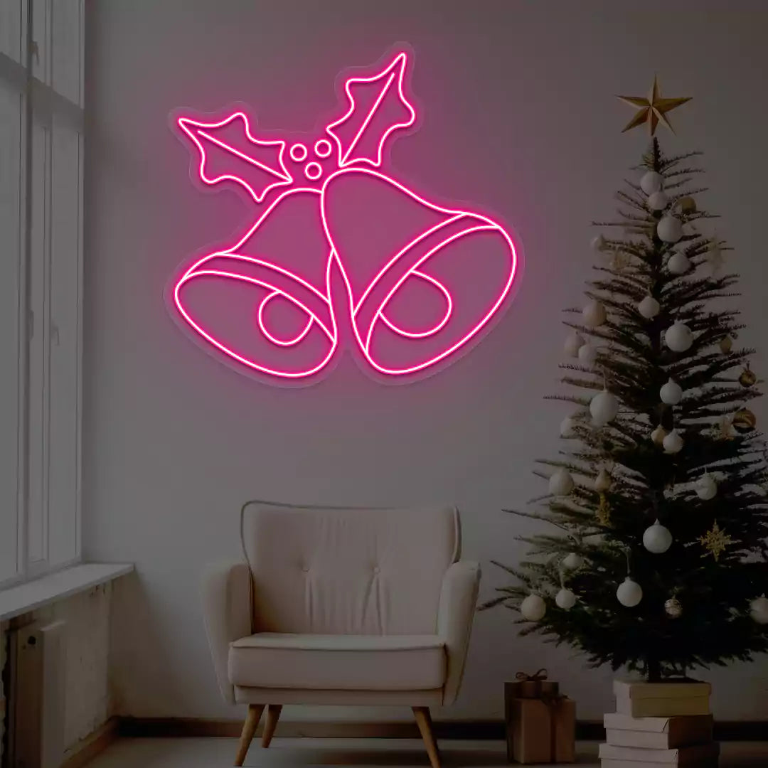 Jingle Bells Holly Neon Sign | Pink