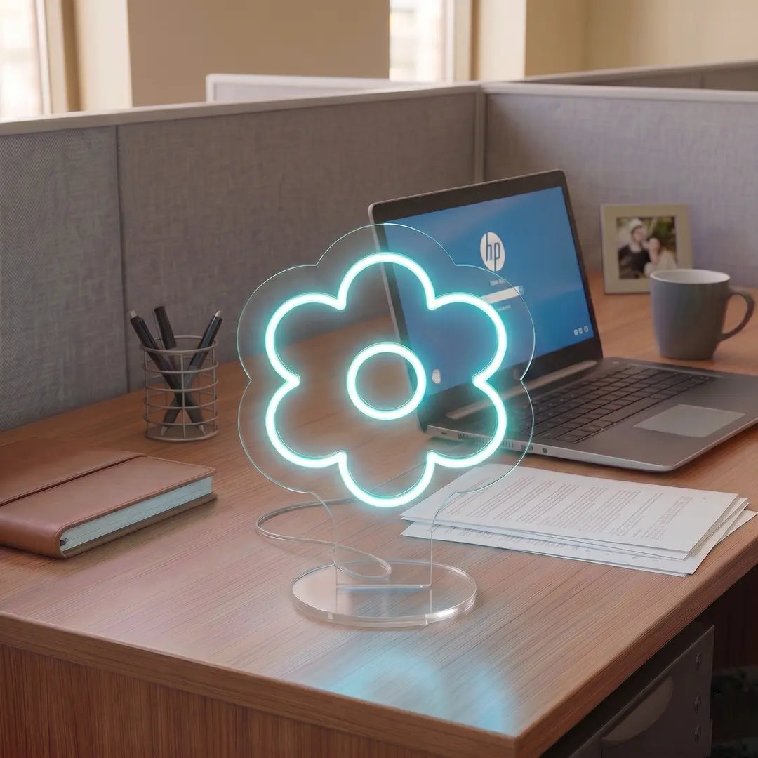 Daisy Flower Mini Neon Sign in Iceblue color 