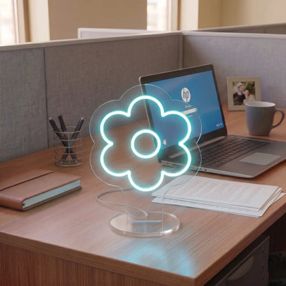 Daisy Flower Mini Neon Sign in Iceblue color 