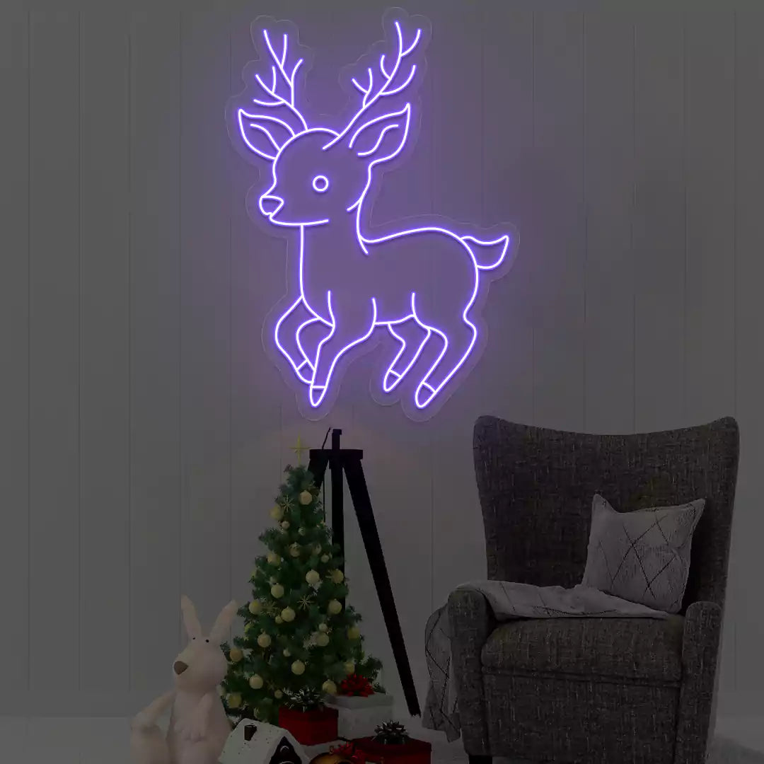 Playful Baby Reindeer Neon Sign | Purple