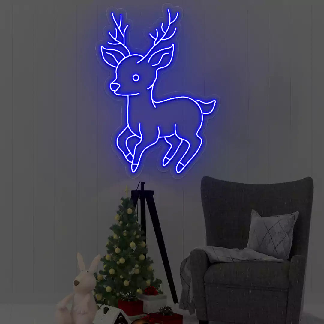 Playful Baby Reindeer Neon Sign | Blue
