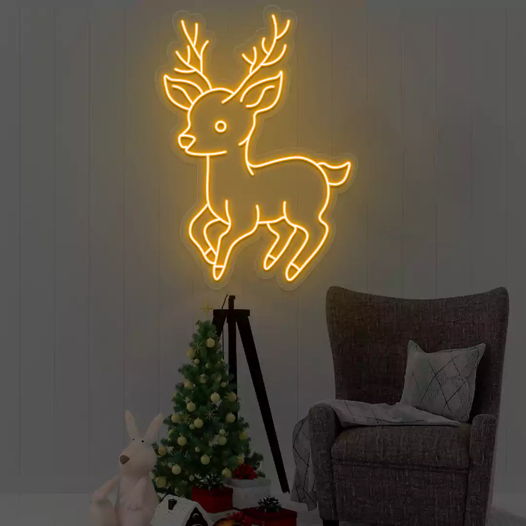 Playful Baby Reindeer Neon Sign | Orange