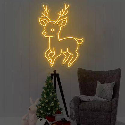 Playful Baby Reindeer Neon Sign | Orange