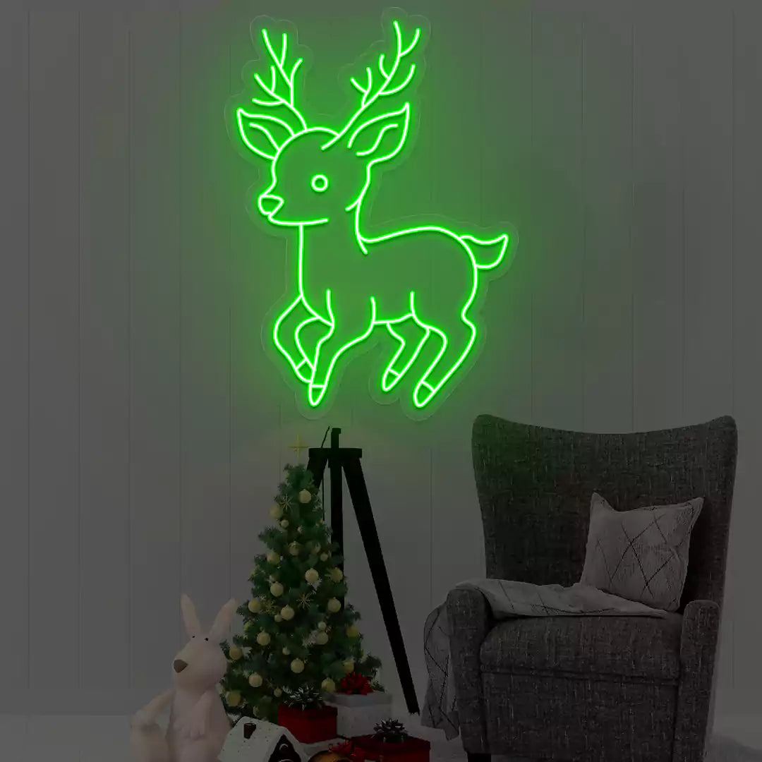 Playful Baby Reindeer Neon Sign | Green