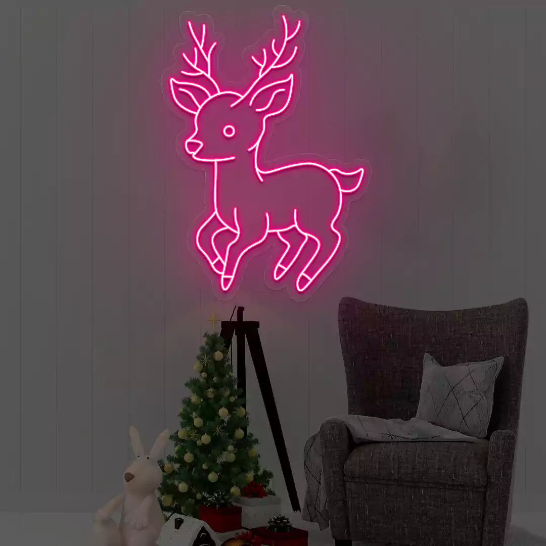 Playful Baby Reindeer Neon Sign | Pink