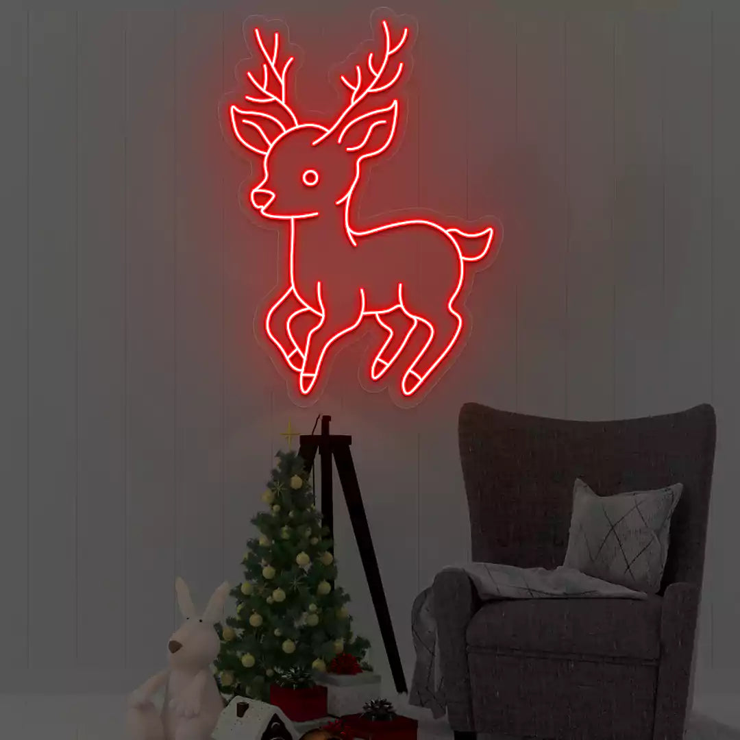 Playful Baby Reindeer Neon Sign | Red