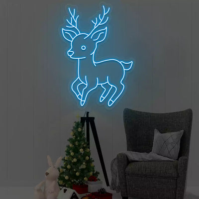 Playful Baby Reindeer Neon Sign | Iceblue