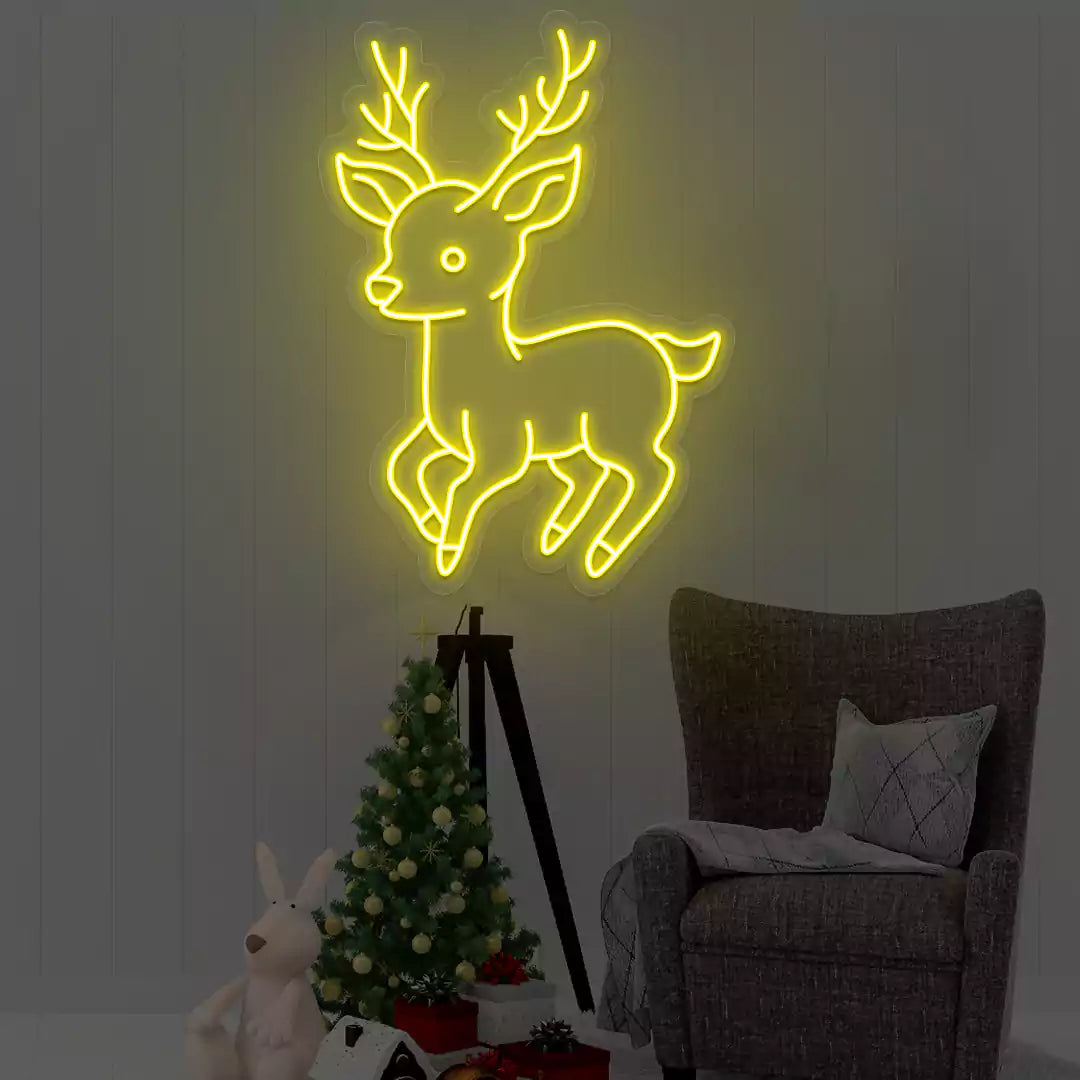 Playful Baby Reindeer Neon Sign | Yellow