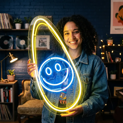 Smiley Nail Neon Sign in blue color