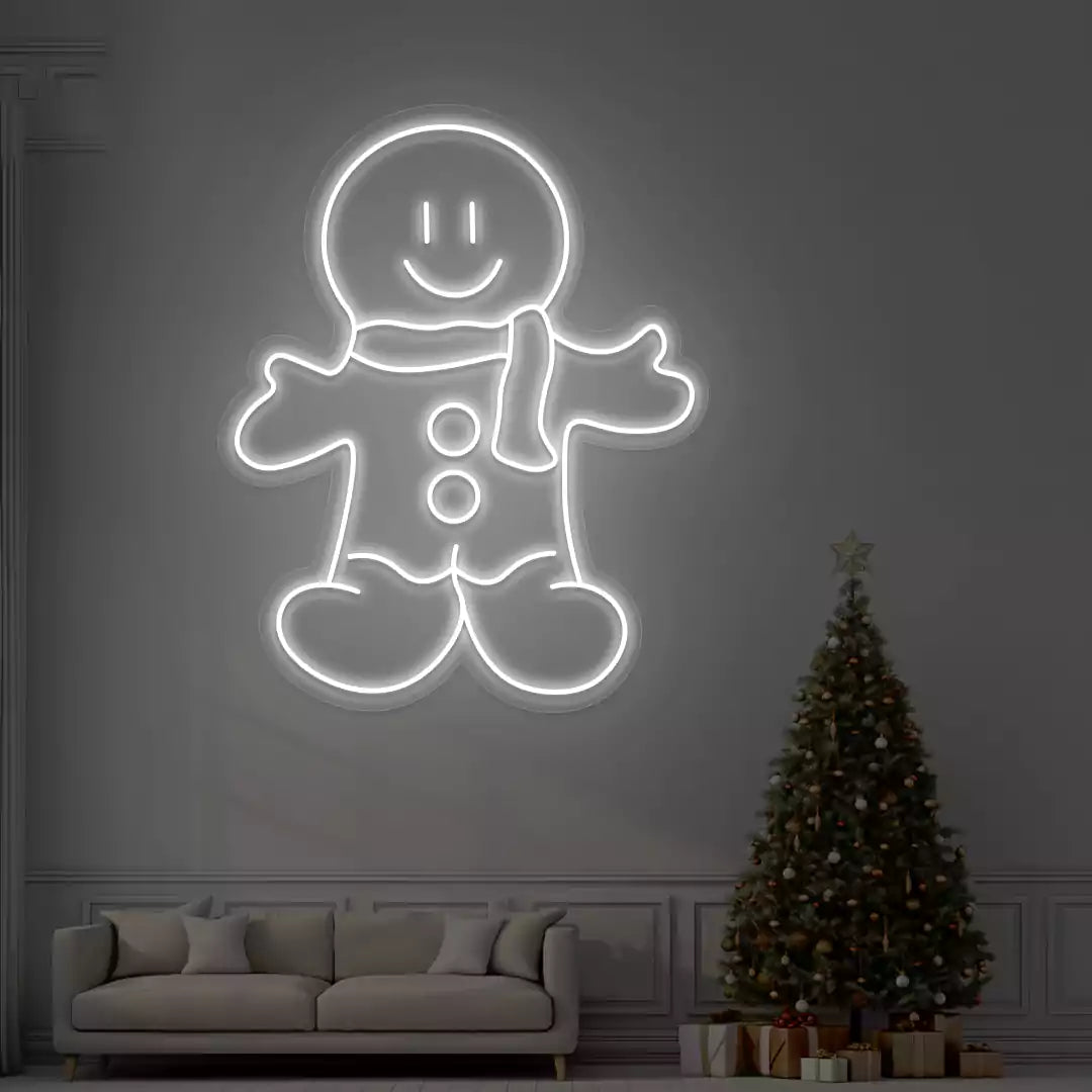 Smiling Gingerbread Neon Sign | White