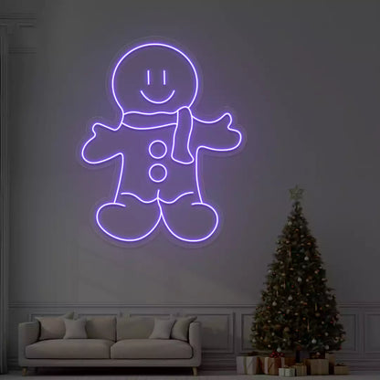 Smiling Gingerbread Neon Sign | Purple