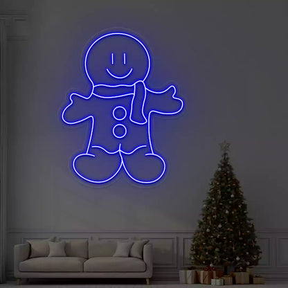 Smiling Gingerbread Neon Sign | Blue