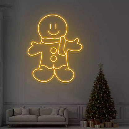 Smiling Gingerbread Neon Sign | Orange