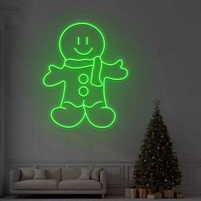 Smiling Gingerbread Neon Sign | Green