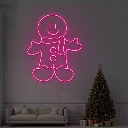 Smiling Gingerbread Neon Sign | Pink