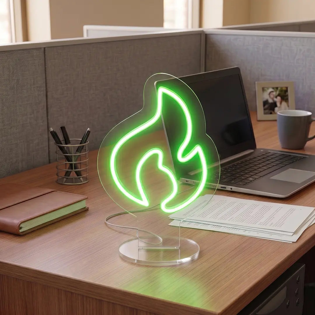 Bold Flame Mini Neon Sign in Green color