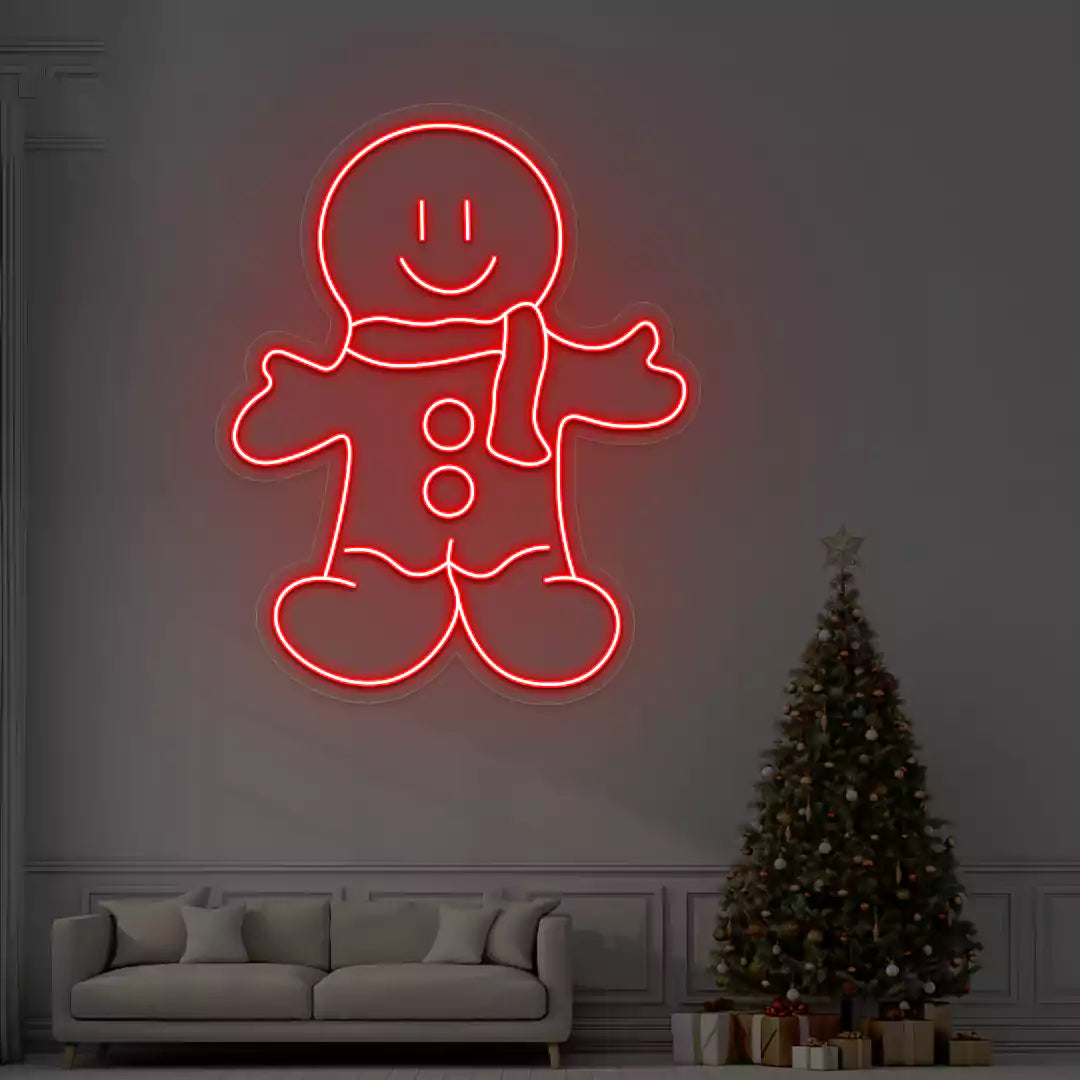 Smiling Gingerbread Neon Sign | Red