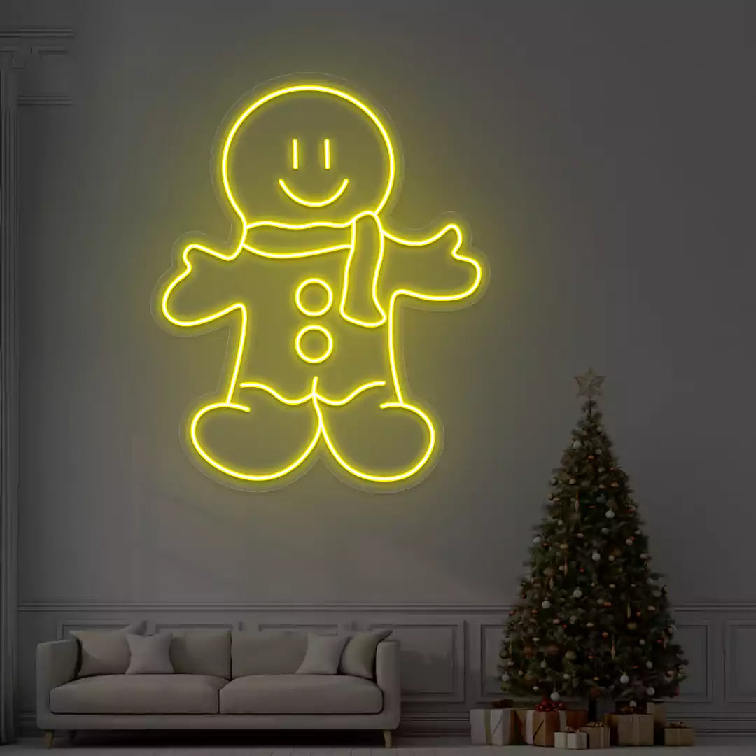 Smiling Gingerbread Neon Sign | Yellow