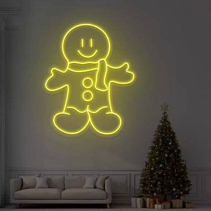 Smiling Gingerbread Neon Sign | Yellow