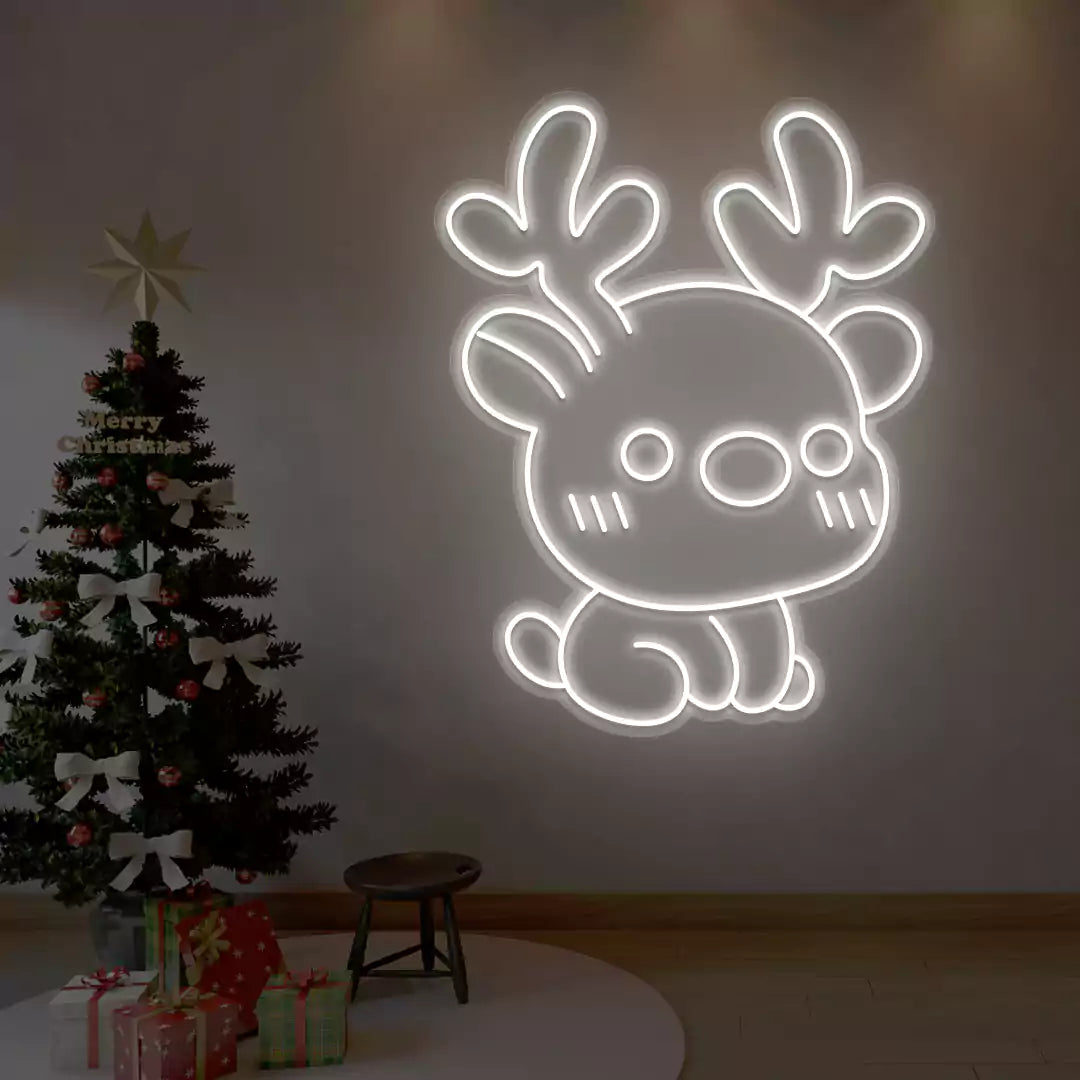 Kawaii Reindeer Neon Sign | White