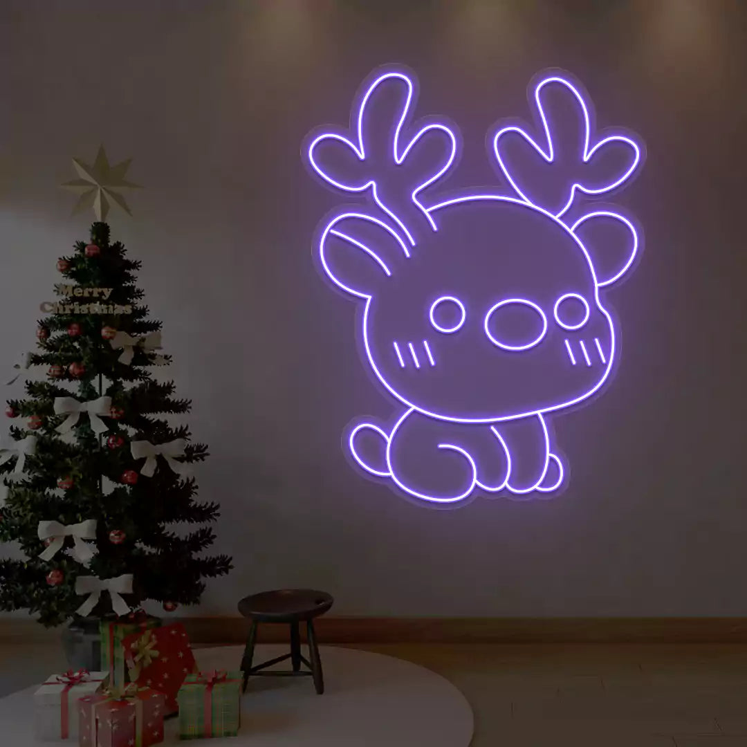 Kawaii Reindeer Neon Sign | Purple
