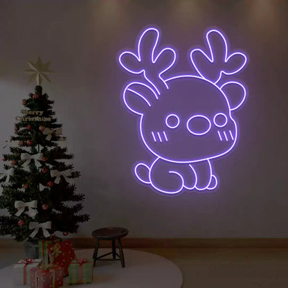 Kawaii Reindeer Neon Sign | Purple