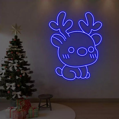 Kawaii Reindeer Neon Sign | Blue