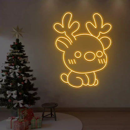 Kawaii Reindeer Neon Sign | Orange