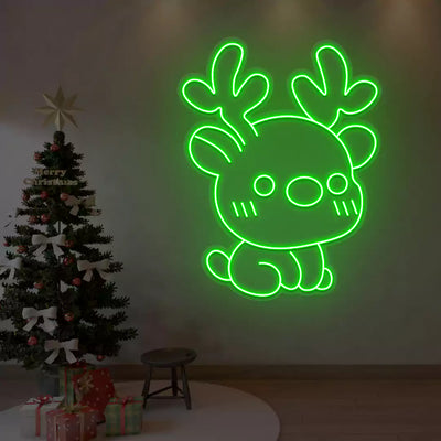 Kawaii Reindeer Neon Sign | Green