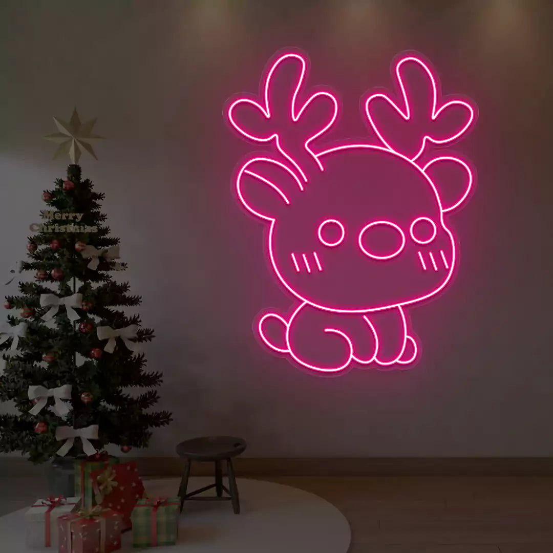 Kawaii Reindeer Neon Sign | Pink