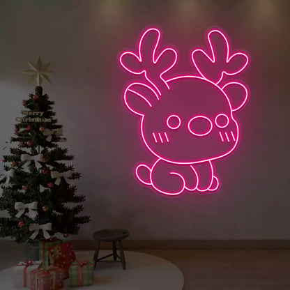 Kawaii Reindeer Neon Sign | Pink